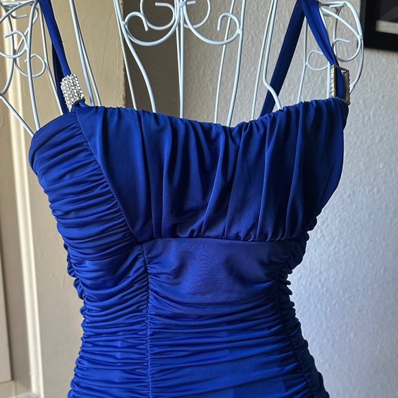 Chic Royal Blue Ruched Mini Dress - Picture 6 of 10